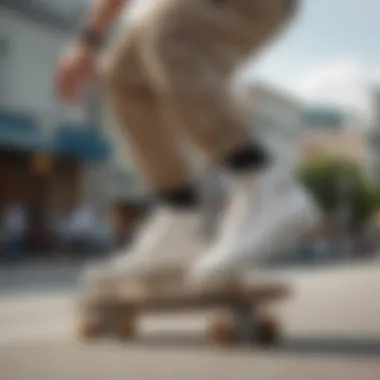 Skater performing tricks while wearing Oakmont TR sneakers on a skateboard.