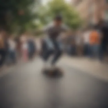 Community Engagement in Skateboarding A vibrant community of skateboarding enthusiasts practicing tricks with their Tech Decks