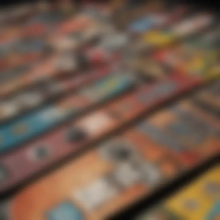A collage of vintage Plan B skateboard decks reflecting its history