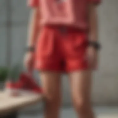 Stylish skater pairing red Adidas shorts with trendy accessories