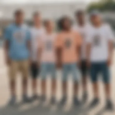 A group of friends in Shaka Wear shirts at a skate park