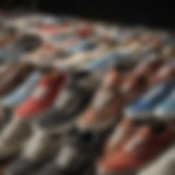 A vintage photograph depicting the evolution of Vans lace-up shoes over the decades