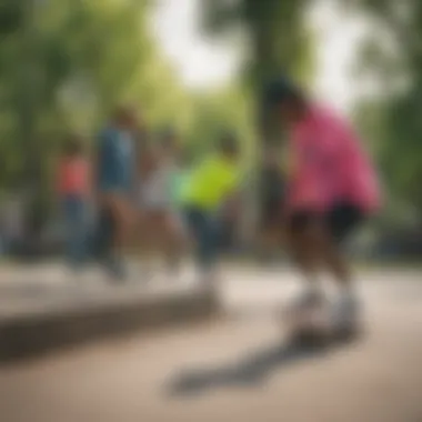 Group of skaters in a park, all wearing neon vans