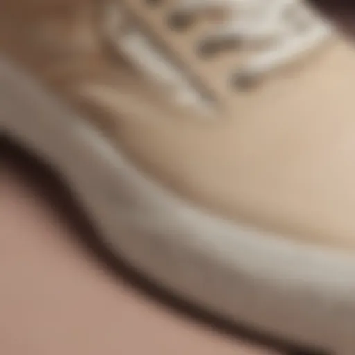 A close-up view of beige Vans showcasing their unique texture and design.