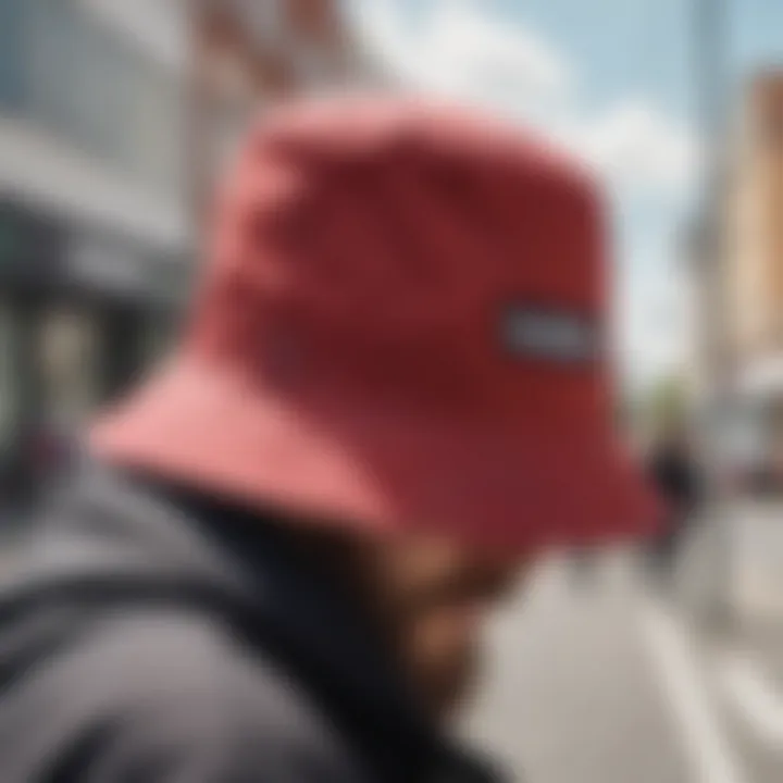 Bucket hats complementing a skateboarder's outfit during a street skate session.