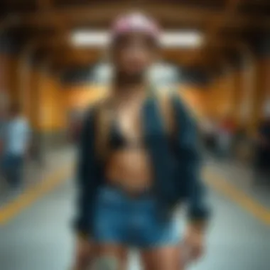 Diverse fashion elements combined with practical skate gear