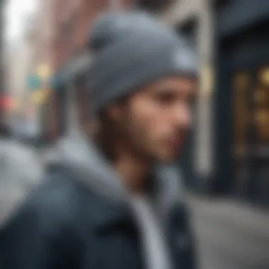 A stylish individual wearing the Herschel Supply Co beanie in an urban setting