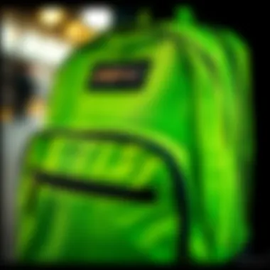 Close-up of the lime green JanSport backpack showcasing its features