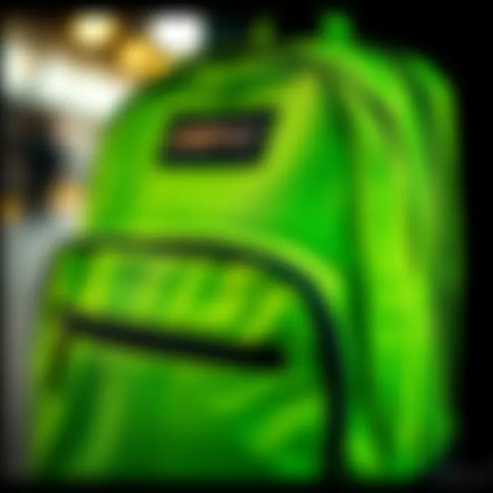 Close-up of the lime green JanSport backpack showcasing its features