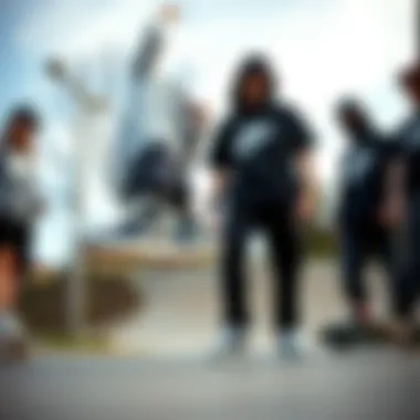 Skaters wearing Nike black and white hi tops at a skate park