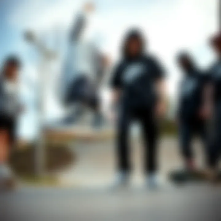 Skaters wearing Nike black and white hi tops at a skate park