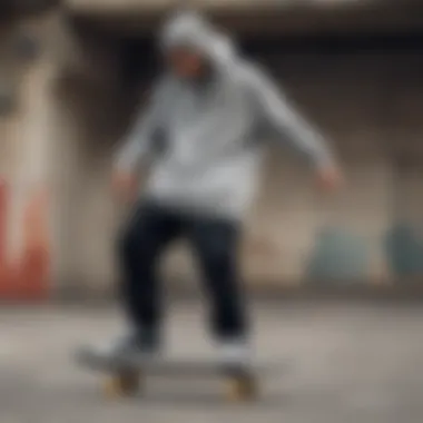 Skateboarder wearing Nike oversize sweat in an urban setting