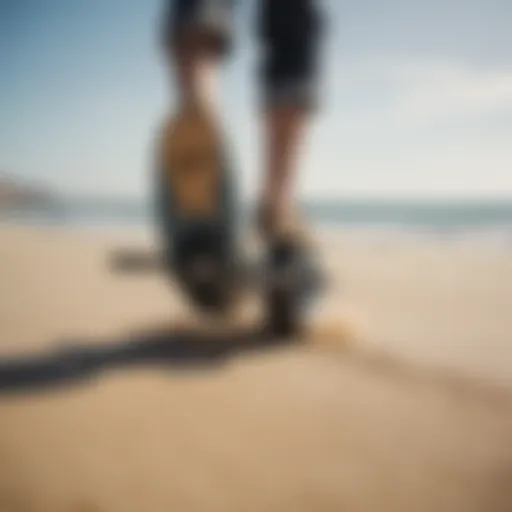 A sleek one wheel beach skateboard gliding over sand