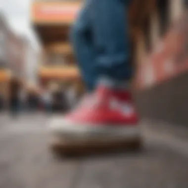 A vibrant street scene featuring individuals wearing platform sole Converse, highlighting their cultural relevance.