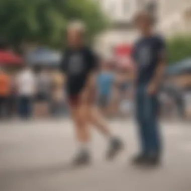 A vibrant street scene with skaters showcasing their unique styles