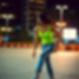 Vibrant spandex crop tank top on skateboarder