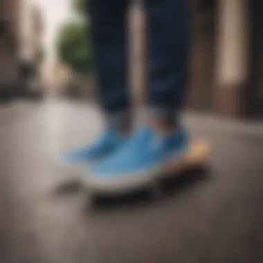 Vans Trek Slip-On styled with skateboard gear on a street