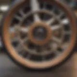 Close-up view of a penny wheel showcasing its unique design and material