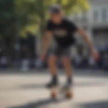 Skater demonstrating proper riding technique on a penny wheel