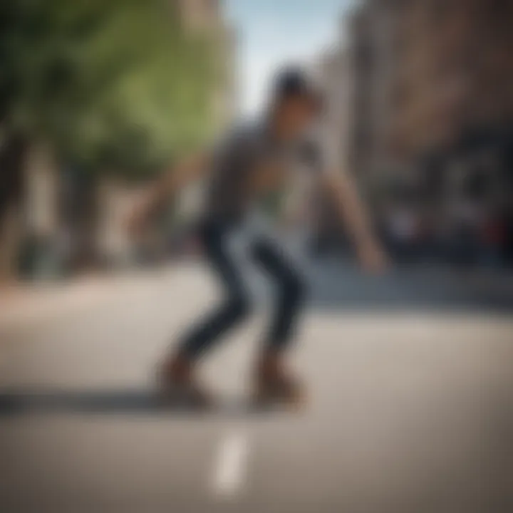 Skater performing tricks on a penny wheel in an urban environment