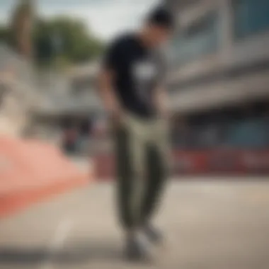 Stylish sweatpants showcased in a skate park setting