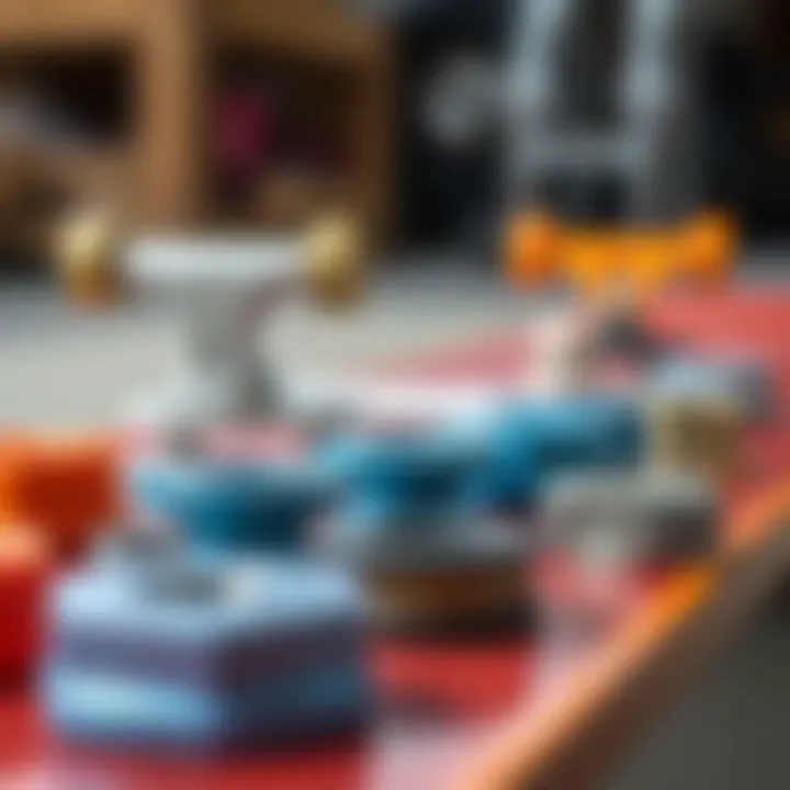 Different types of longboard truck spacers displayed