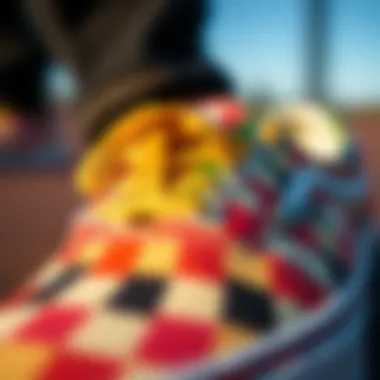 Close-up of the Vans Asher Rainbow Checkerboard shoe design showcasing the intricate pattern