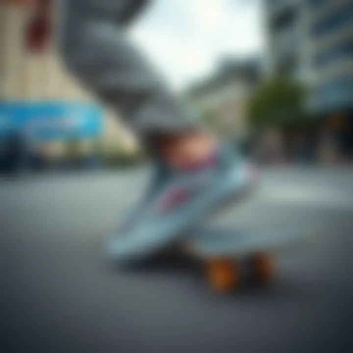 Skater performing tricks wearing the Vans Asher Rainbow Checkerboard shoes in an urban setting