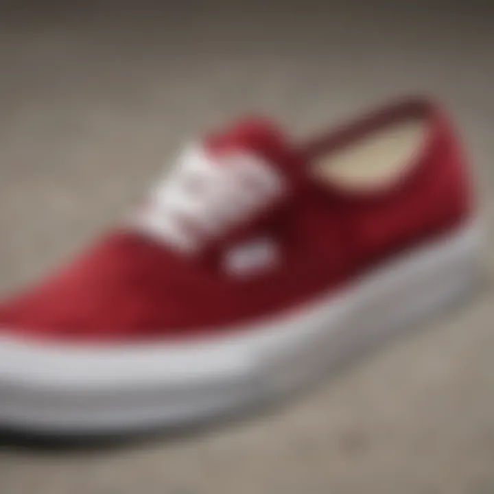 Detailed view of the sole and construction of the Vans Authentic Velvet