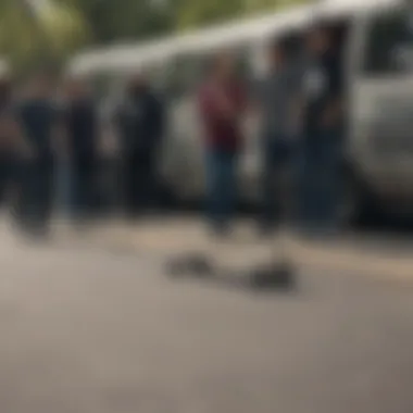 A group of skateboarders gathered, highlighting Vans black pewter checkerboard integration into community culture