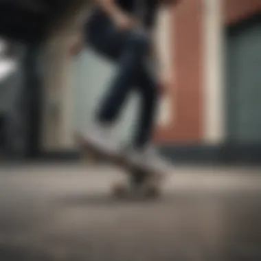 Skateboarder performing tricks while wearing Vans black pewter checkerboard shoes