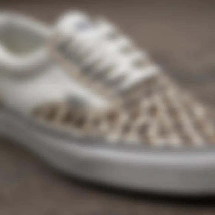 Close-up of the Vans white leopard print design