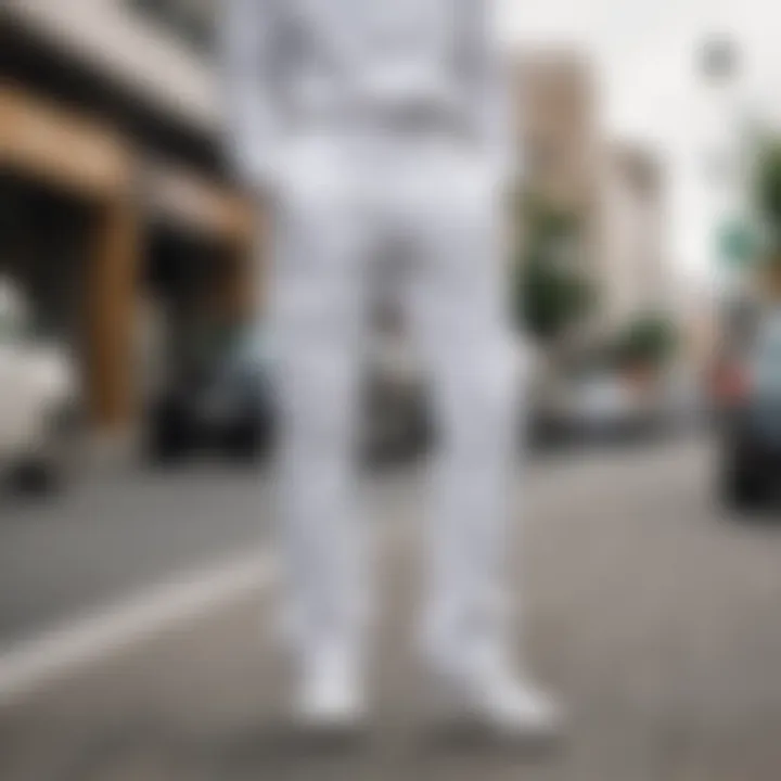 Fashionable street scene featuring all white cargo pants