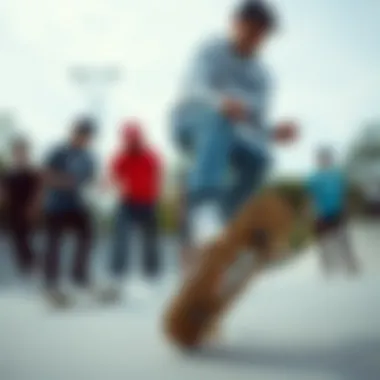 A group of skaters wearing Fila Ray sneakers at a skate park