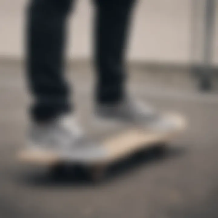 Gray camo Vans on a skateboard, highlighting their functionality