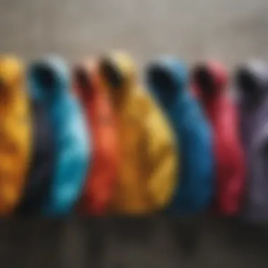 A collection of HUF Anorak in various colors displayed together