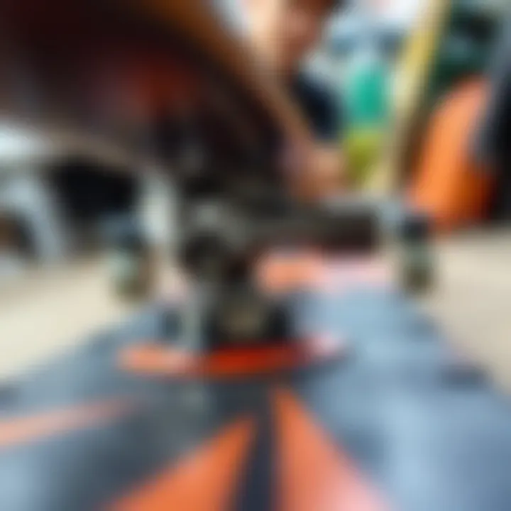 Close-up of installation of truck spacers on a longboard