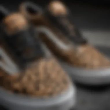 Close-up of the Leopard Vans Old Skool sneaker showcasing intricate design features