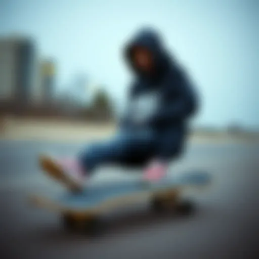 Stylish long Nike zip-up hoodie displayed on a skateboard