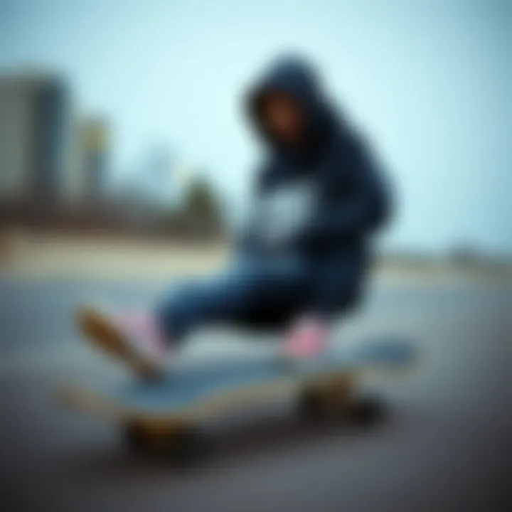 Stylish long Nike zip-up hoodie displayed on a skateboard