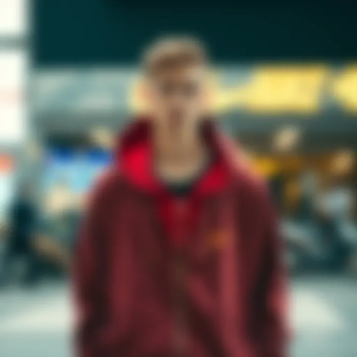 Fashionable model wearing long Nike zip-up hoodie in urban setting