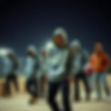 Group of skateboarders showcasing long Nike zip-up hoodies