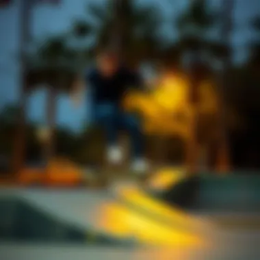 An illustration of a skater performing a trick in a Lowcard-inspired environment