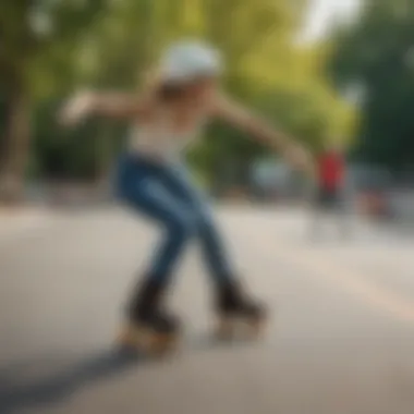 Skaters practicing skills in a vibrant park setting.