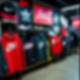 A vibrant streetwear fashion display showcasing various brand logos