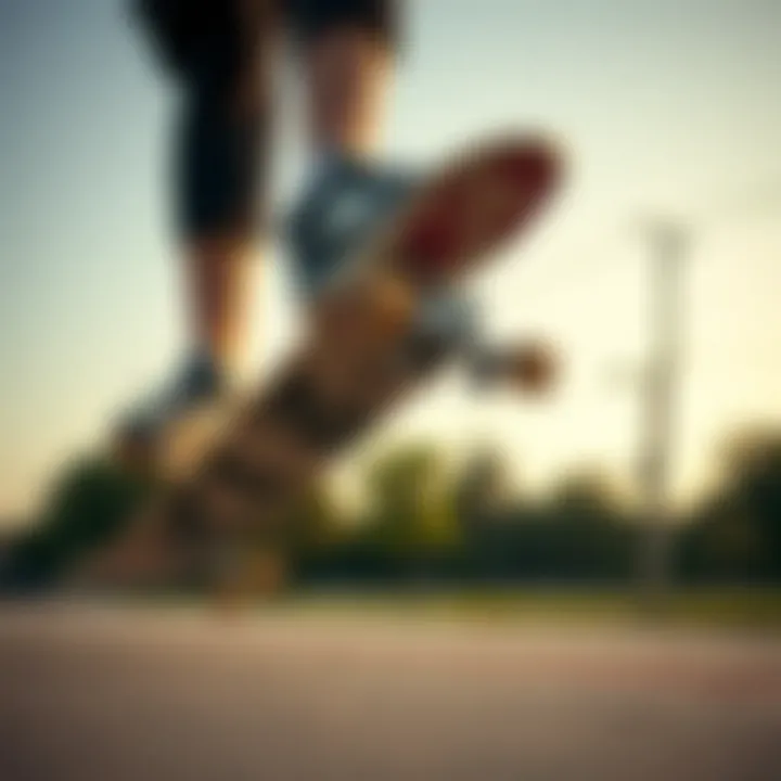 A skateboarder performing tricks while wearing New Balance shoes, illustrating the brand's connection to skate culture.