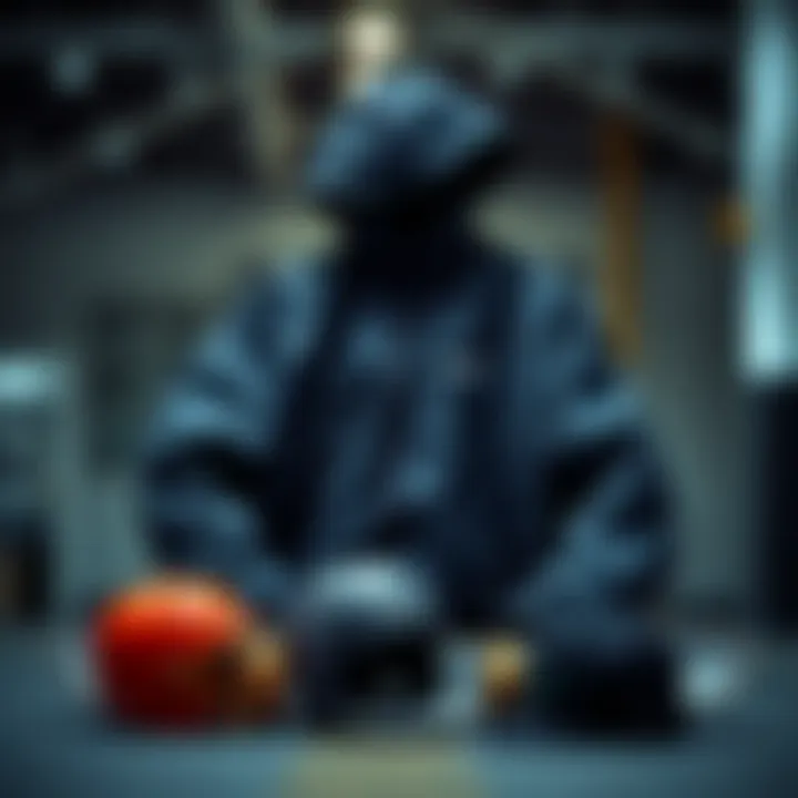 Nike hooded windbreaker displayed with skateboarding gear