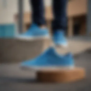 Skater demonstrating performance with Nike SB Heritage Vulc Blue