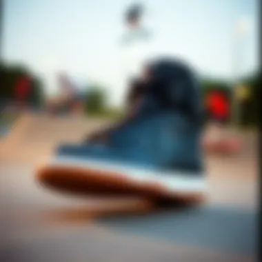 The Nike SD Dunk High in a skatepark setting, illustrating its use in action