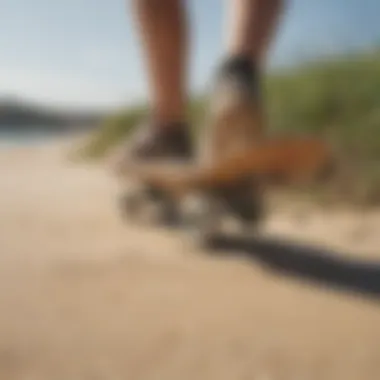 One Wheel Beach Skateboard on Sand A sleek one wheel beach skateboard on sandy terrain